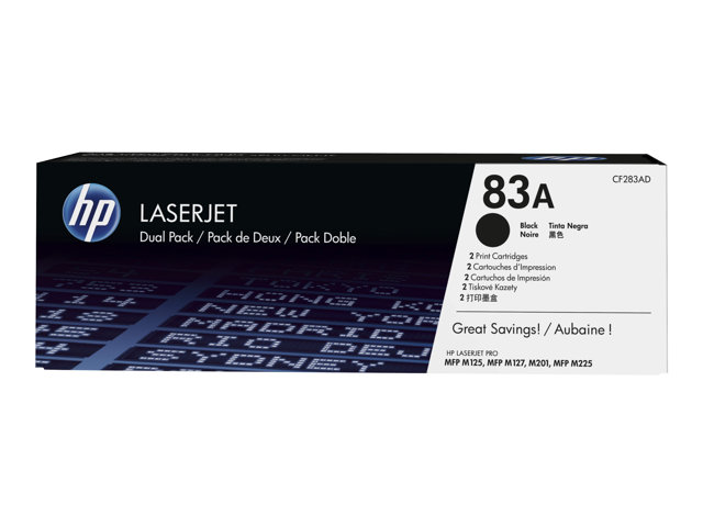 HP 83A - 2-pack - black - original - LaserJet - toner cartridge (CF283AD) - for LaserJet Pro M201, M202, MFP M125, MFP M127, MFP M225