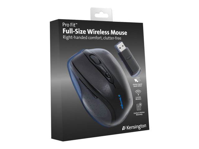 Kensington Pro Fit Full-Size - Mouse - right-handed - optical - 6 buttons - wireless - 2.4 GHz - USB wireless receiver - black