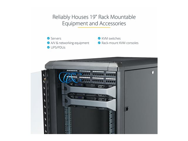 StarTech.com 18U 19\" Server Rack Cabinet, 4 Post Adjustable Depth (6-32\")Locking Knock Down Network/Computer Equipment Enclosure, Mobile with Glass Door & Casters, HP ProLiant ThinkServer - Data Rack Enclosure (RK1836BKF) - Rack cabinet - 4-post - floor-standing - black - 18U - 19\"