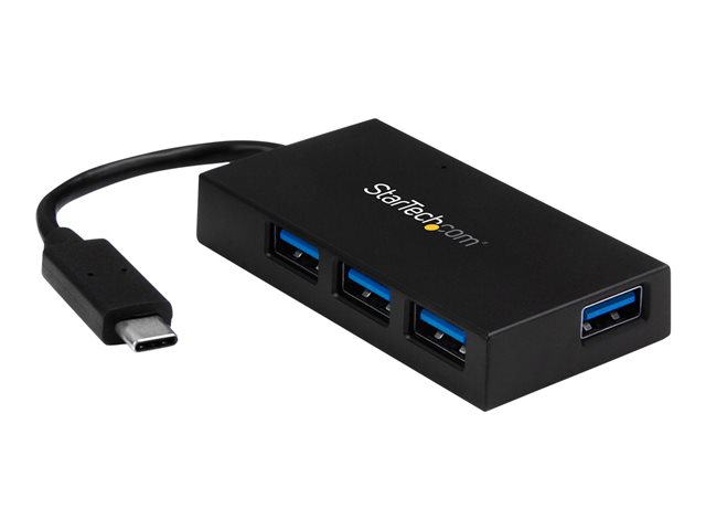 StarTech.com 4 Port USB C Hub with 4x USB-A Ports USB 3.0 (USB 3.1/3.2 Gen 1 SuperSpeed 5Gbps), USB Bus or Self Power, Portable USB Type-C to USB-A BC 1.2 Charging Hub w/Power Adapter - Windows/macOS/Linux (HB30C4AFS) - Hub - 4 x SuperSpeed USB 3.0 - desktop