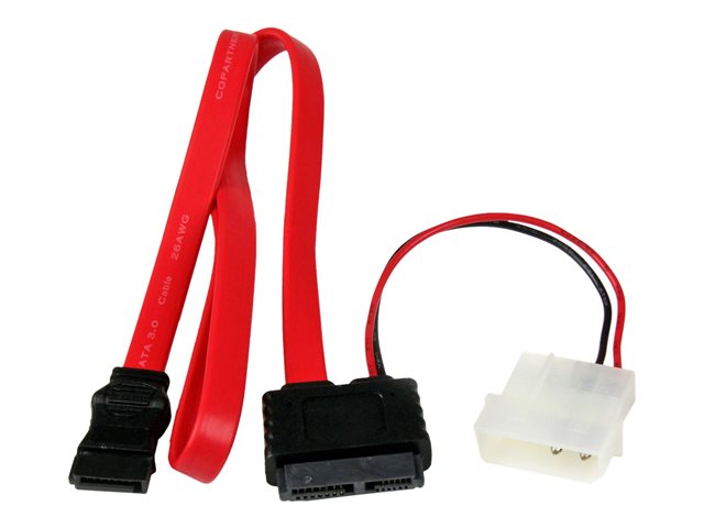 StarTech.com 20in Slimline SATA to SATA with LP4 Power Cable Adapter - slim SATA Adapter - slimline Adapter - slim SATA to SATA (SLSATAF20) - SATA cable - Serial ATA 150/300/600 - Slimline SATA (F) to SATA, 4 pin internal power (12V) - 50.8 cm - red