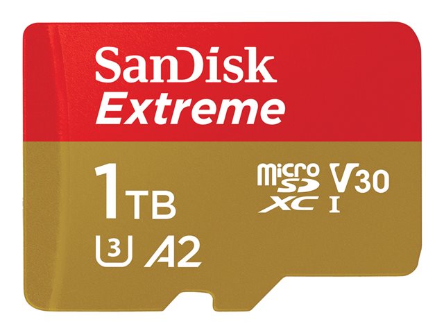 SanDisk Extreme - Flash memory card (microSDXC to SD adapter included) - 1 TB - A2 / Video Class V30 / UHS-I U3 / Class10 - microSDXC UHS-I