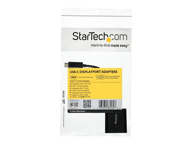 StarTech.com USB-C to VGA Adapter - Black - 1080p - Video Converter For Your MacBook Pro - USB C to VGA Display Dongle (CDP2VGA) - USB / VGA adapter - 24 pin USB-C (M) to HD-15 (VGA) (F) - USB 3.1 Gen 1 / Thunderbolt 3 - 18 cm - 1920 x 1200 (WUXGA) support, USB power - black - for P/N: BNDTB10GI, BNDTB210GSFP, BNDTB410GSFP, BNDTB4M2E1, BNDTBUSB3142, TB4CDOCK