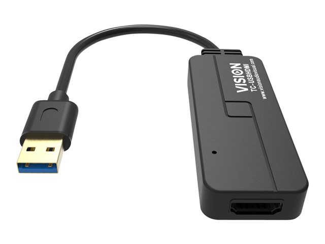 VISION Professional installation-grade USB-A to HDMI adapter - LIFETIME WARRANTY - plugs into USB and has full-sized HDMI socket - does not work for mac - maximum resolution 1920 x 1200 - USB-A 3.0 (M) to HDMI (F) - driver built into adaptor - black