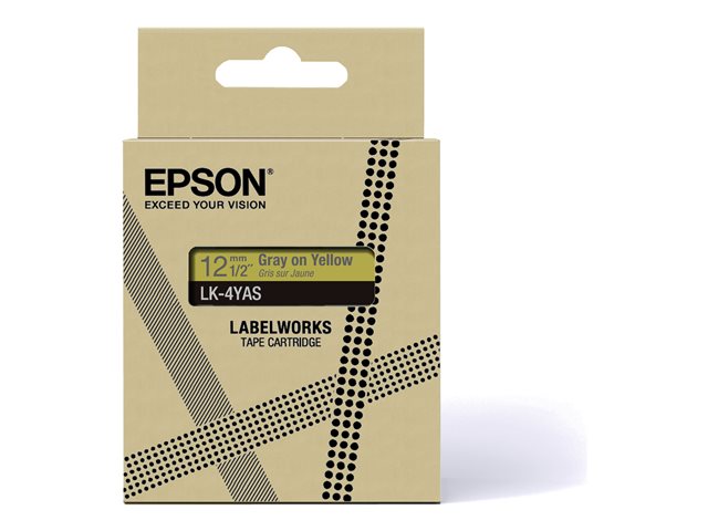 Epson LabelWorks LK-4YAS - Grey on yellow - Roll (1.2 cm x 8 m) 1 cassette(s) hanging box - tape cartridge - for LabelWorks LW-C410, LW-C610
