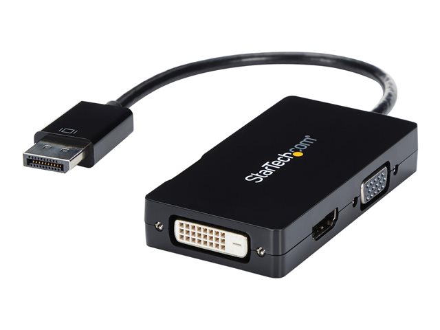 StarTech.com 3 in 1 DisplayPort Multi Video Adapter Converter - 1080p DP Laptop to HDMI VGA or DVI Monitor or Projector Display (DP2VGDVHD) - Adapter - DisplayPort male to HD-15 (VGA), DVI-D, HDMI female - 26.6 m - black - active, 1920 x 1200 (WUXGA) support
