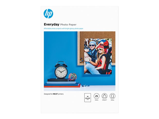 HP Everyday Photo Paper - Glossy - 8 mil - A4 (210 x 297 mm) - 200 g/m² - 25 sheet(s) photo paper - for Deskjet 21XX, 2622, 36XX, Officejet 52XX, 6000, 68XX, 80XX, Photosmart B110, Wireless B110