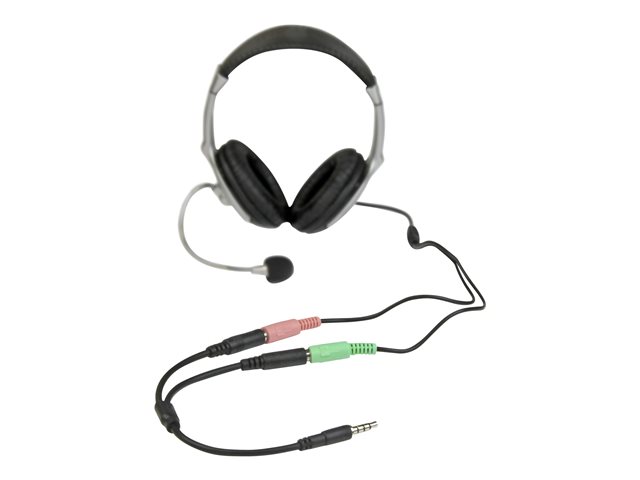 StarTech.com 4 Position to 2x 3 Position 3.5mm Headset Splitter Adapter - Headset splitter - 4-pole mini jack male to mini jack female - 20 cm - black - for P/N: DK30A2DH, DK30CHDDPPD, DK30CHDPPDUE, MST30C2HDPPD, USB3SMDOCK4K, USB3VDOCKD
