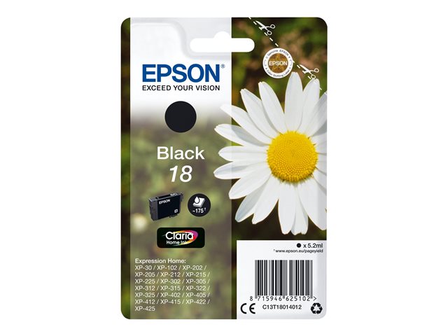 Epson 18 - 5.2 ml - black - original - ink cartridge - for Expression Home XP-212, 215, 225, 312, 315, 322, 325, 412, 415, 422, 425