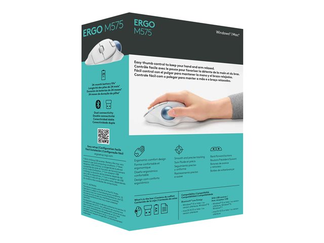 Logitech Ergo Series ERGO M575 - Trackball - optical - 5 buttons - wireless - Bluetooth 5.0 LE, 2.4 GHz - USB wireless receiver - off white