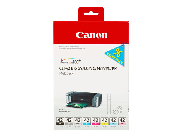 Canon CLI-42 BK/GY/LG/C/M/Y/PC/PM Multipack - 8-pack - grey, yellow, cyan, magenta, light grey, photo cyan, photo magenta - original - ink tank - for PIXMA PRO-100, PRO-100S, PIXUS PRO-100