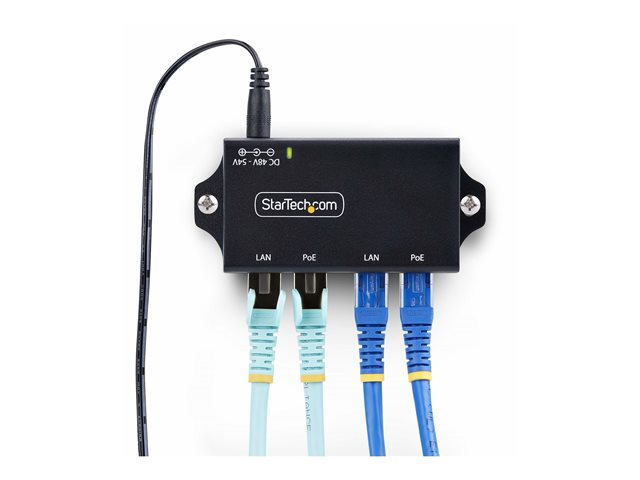 StarTech.com 2-Port Gigabit PoE+ Injector, PoE/PoE+ (802.3af/802.3at) 30W - PoE injector - unmanaged inline - DC 48 - 52 V - 30 Watt - output connectors: 2 - black