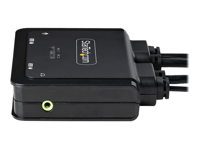 StarTech.com 2-Port Hybrid USB-C HDMI Cable KVM Switch, 4K 60Hz, Compact KVM with 6ft/1.8m USB-A/HDMI/Audio & 4ft/1.2m USB-C Integrated Host Cables, Bus Powered - Remote Push Button/Hotkey Switching (C2-H46-UAC-CBL-KVM) - KVM / audio / USB switch - compact - 2 x KVM / audio / USB - 1 local user - desktop