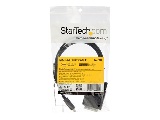 StarTech.com 3.3 ft / 1 m USB-C to DVI Cable - USB Type-C Video Adapter Cable - 1920 x 1200 - Black (CDP2DVIMM1MB) - USB / DVI cable - 24 pin USB-C (M) to DVI-D (M) - Thunderbolt 3 / USB 3.1 - 1 m - 1920 x 1200 (WUXGA) support - black - for P/N: TB4CDOCK