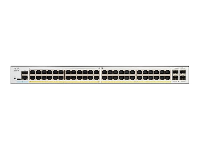 Cisco Catalyst 1200-48P-4G - Switch - L3 - smart - 48 x 10/100/1000 (PoE+) + 4 x Gigabit SFP - rack-mountable - PoE+ (375 W)