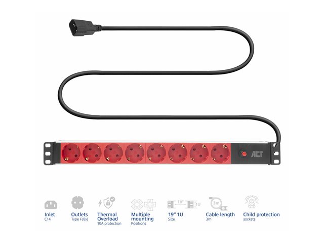PDU C14 - TYPE F (8X) 10A FUSE. 1 stk