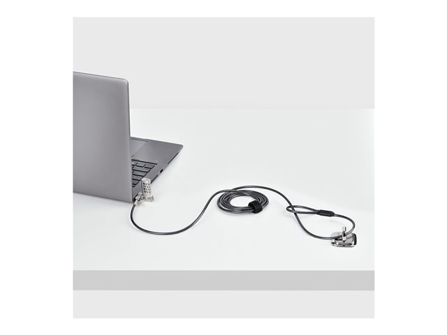 StarTech.com Universal Laptop Lock 6.6ft (2m), Security Cable For Notebook Compatible With Noble Wedge/Nano/K-Slot, Keyless Combination Locking Cable - Anti-Theft Cut-Resistant Steel Cable (UNIVC4D-LAPTOP-LOCK) - Security cable lock - silver, black - 2 m