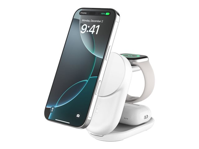 Belkin UltraCharge QI2 3-in-1 Foldable Charging Stand 25W, White