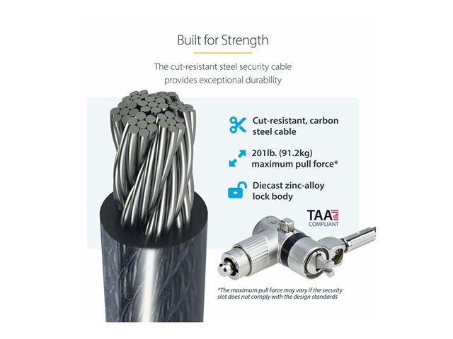 StarTech.com 25-Pack Universal Laptop Lock 6.6ft (2m), Master Keyed Locking Cable, Computer Security, Compatible w/Noble Wedge/Nano/K-Slot, Anti-Theft Cut-Resistant Cable - Security cable lock - black & silver - 2 m (pack of 25)