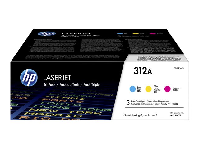 HP 312A - 3-pack - yellow, cyan, magenta - original - LaserJet - toner cartridge (CF440AM) - for Color LaserJet Pro MFP M476dn, MFP M476dw, MFP M476nw