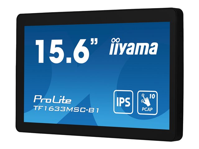 iiyama ProLite TF1633MSC-B1 - LED monitor - 15.6\" - open frame - touchscreen - 1920 x 1080 Full HD (1080p) @ 60 Hz - IPS - 450 cd/m² - 1000:1 - 5 ms - HDMI, DisplayPort - speakers - black, matte finish