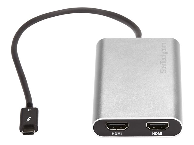StarTech.com Thunderbolt 3 to Dual HDMI 2.0 Adapter - 4K 60Hz Dual Monitor TB3 HDMI Video Adapter - Thunderbolt 3 Certified -Mac & Windows (TB32HD24K60) - Adapter cable - 24 pin USB-C male to HDMI female - 28.4 m - silver - active, 4K60Hz (4096 x 2160) support - for P/N: TB33A1C