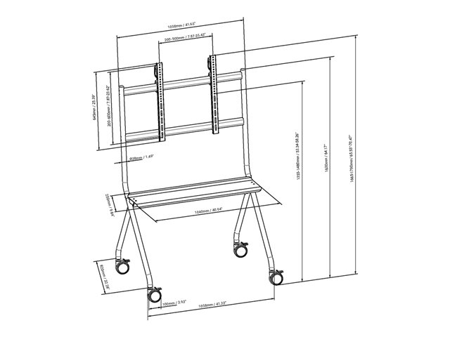 VISION Display Easel Trolley - LIFETIME WARRANTY - Cart fits display 55-100\" with VESA sizes up to 900 x 600 - make any Teams or Zoom setup portable - generous 240 x 250 mm laptop or video conference equipment shelf - SWL 100 kg / 220 lb - 100 mm / 4