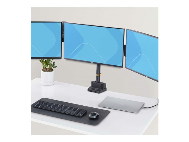 StarTech.com Triple Monitor Desk Mount For Up To Three 27in Screens, VESA 75x75/100x100, Tool-Less Arm Adjustments, C-Clamp/Grommet Mount, Spring-Assisted Arms - Mounting kit - adjustable arm - for 3 LCD displays - aluminium, steel, plastic - black - screen size: up to 27\" - desk-mountable