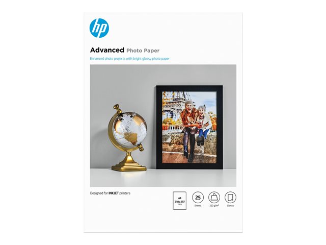 HP Advanced Glossy Photo Paper - Glossy - A4 (210 x 297 mm) - 250 g/m² - 25 sheet(s) photo paper - for ENVY 50XX, Officejet 52XX, 80XX, Photosmart B110, Wireless B110