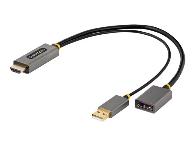 StarTech.com 1ft (30cm) HDMI to DisplayPort Adapter, Active 4K 60Hz HDMI Source to DP Monitor Adapter Cable, USB Bus Powered, HDMI 2.0 to DisplayPort Converter for Laptops/PC - Supports HDR and Ultrawide Displays (128-HDMI-DISPLAYPORT) - Adapter cable - HDMI, USB (power only) male to DisplayPort female - 30 cm - grey, black - 4K60Hz (3840 x 2160) support, active, one directional