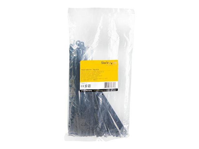 StarTech.com 9\"(22cm) Metal Cable Ties, 1/4\"(7mm) wide, 2-1/4\"(55mm) Bundle Dia. 100lb(45kg) Tensile Strength, Nylon Coated 316 Stainless Steel, Self Locking Metal Detectable Ties, 50 Pack - Nylon 11 Coated Ties (CBMMCT) - Cable tie - indoor, outdoor - 22.5 cm - black - TAA Compliant (pack of 50) - for P/N: CBMMCTTOOL