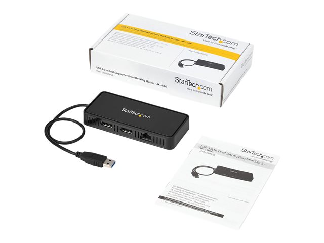 StarTech.com USB 3.0 Mini Dock, Dual Monitor USB-A Docking Station w/ DisplayPort 4K 60Hz Video & Gigabit Ethernet, 1ft (30cm) Cable, Portable USB 3.1 Gen 1 Type-A Laptop Adapter, 4K Dock - DisplayLink Mini Dock (USBA2DPGB) - Docking station - USB - 2 x DP - 1GbE