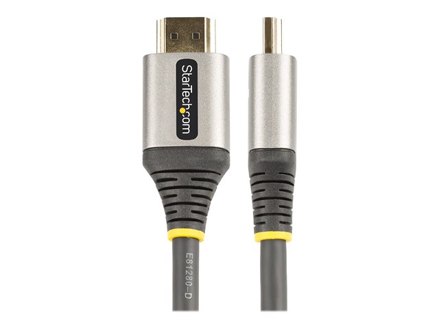 StarTech.com 16ft (5m) HDMI 2.1 Cable, Certified Ultra High Speed HDMI Cable 48Gbps, 8K 60Hz/4K 120Hz HDR10+ eARC, Ultra HD 8K HDMI Cable/Cord w/TPE Jacket, For UHD Monitor/TV/Display - Dolby Vision/Atmos, DTS-HD (HDMM21V5M) - Ultra High Speed - HDMI cable with Ethernet - HDMI male to HDMI male - 5 m - shielded - grey, black - passive, 4K120Hz support, 8K60Hz (7680 x 4320) support - for P/N: 4PORT-8K-HDMI-SWITCH