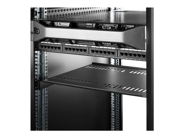 StarTech.com 1U Vented Server Rack Cabinet Shelf, 16in Deep Fixed Cantilever Tray, Rackmount Shelf for 19\" AV/Data/Network Equipment Enclosure w/ Cage Nuts & Screws, 44lbs Weight Capacity - 1U Network Rack Shelf (CABSHELF116V) - Rack shelf - black - 1U - 16\" - for P/N: CABSHELF116