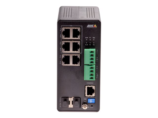 Axis T8504-R - Switch - Managed - 4 x 10/100/1000 (PoE+) + 2 x combo Gigabit Ethernet/Gigabit SFP - desktop, rack-mountable - PoE++ (240 W) - DC power - for AXIS A1610, C1410, D3110, M3215, P1385, Q3538, W400, Camera Station S1216, S1232, S1296