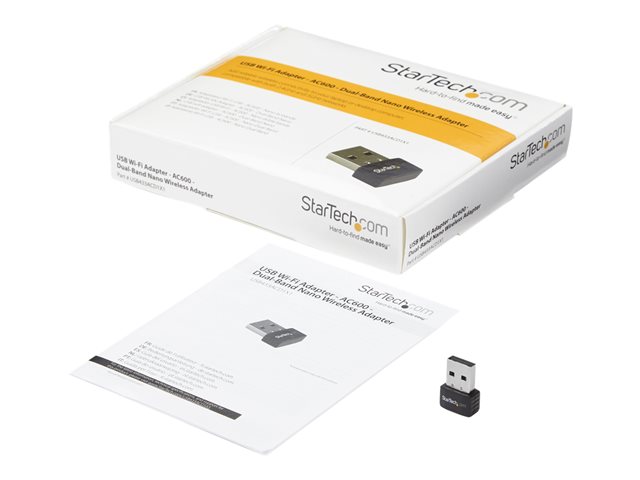 StarTech.com Wireless USB WiFi Adapter - Dual Band AC600 Wireless Dongle - 2.4GHz / 5GHz - 802.11ac Wi-Fi Laptop Adapter (USB433ACD1X1) - Network adapter - USB 2.0 - Wi-Fi 5 - black
