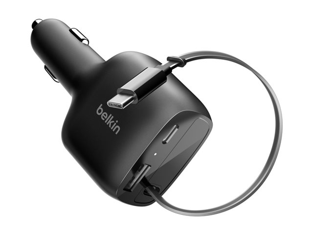 75W 2-Port with Retractable USB-C cable Car Charger
