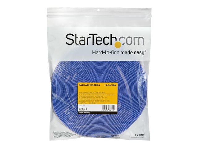 StarTech.com 50ft Hook and Loop Roll, Cut-to-Size Reusable Cable Ties, Bulk Industrial Wire Fastener Tape / Adjustable Fabric Wraps Blue / Resuable Self Gripping Cable Management Straps - Adjustable Loop Ties (HKLP50BL) - Hook & loop fastener - 15.24 m - blue - for P/N: HKLP50, HKLP50GN, HKLP50RD, HKLP50YW, MDBOXMNT