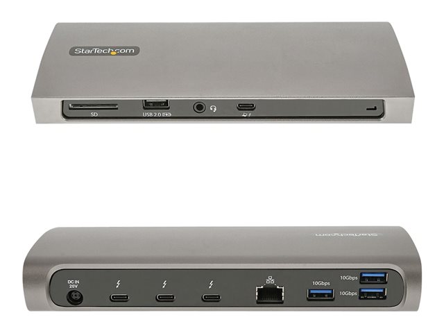 StarTech.com Thunderbolt 4 Dock, 96W Power Delivery, Single 8K/Dual Monitor 4K 60Hz, 3xTB4/USB4 ports, 4xUSB-A, SD, GbE, Thunderbolt 4 Docking Station for Windows or TB3 MacBook, 0.8m - Docking station - Thunderbolt 4 - 3 x Thunderbolt - 1GbE