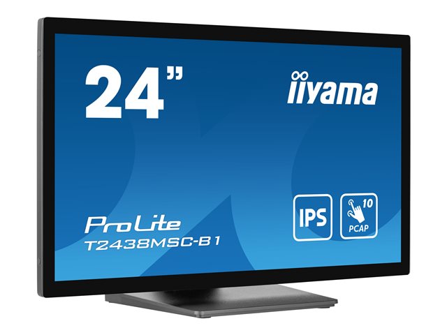 iiyama ProLite T2438MSC-B1 - LED monitor - 24\" (23.8\" viewable) - touchscreen - 1920 x 1080 Full HD (1080p) - IPS - 600 cd/m² - 1000:1 - 5 ms - HDMI, DisplayPort - speakers - matte black
