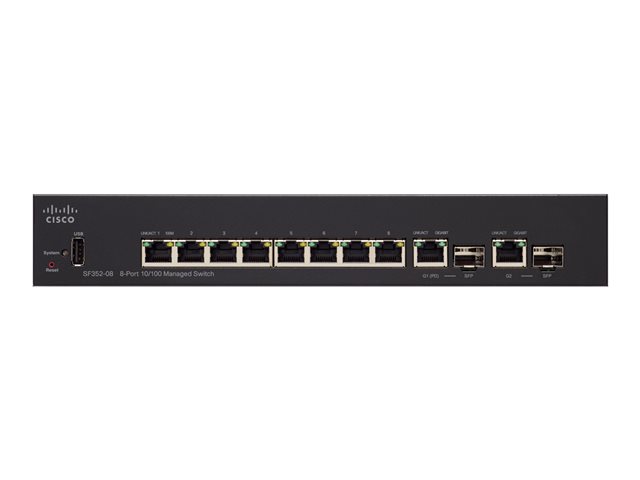 Cisco Small Business SF352-08 - Switch - L3 - Managed - 8 x 10/100 + 2 x combo Gigabit Ethernet/Gigabit SFP - desktop