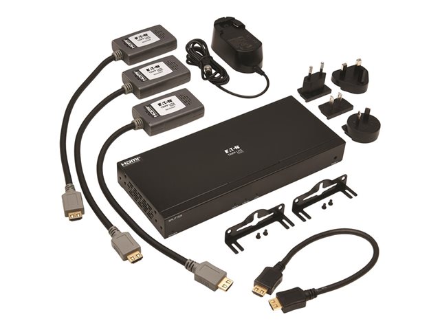 Eaton Tripp Lite Series HDMI over Cat6 Extender Kit, 4-Port Splitter/3x Pigtail Receivers - 4K 60 Hz, HDR, 4:4:4, PoC, 230 ft. (70.1 m), TAA - Video/audio extender - over CAT 6 - up to 70.1 m - TAA Compliant - for P/N: B127A-1P0-PH