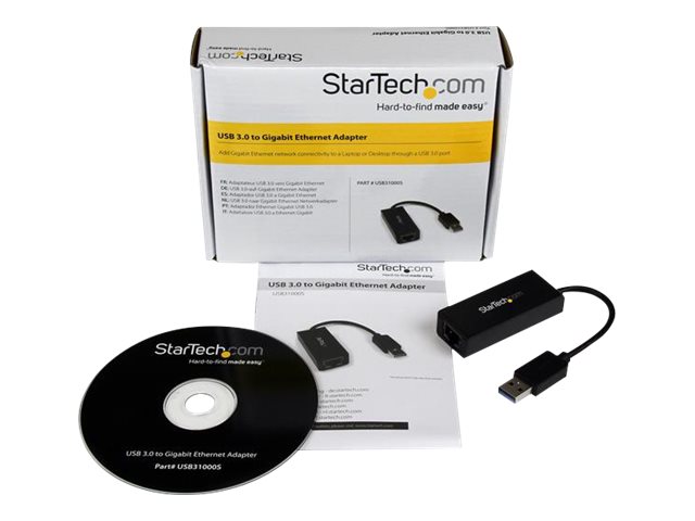 StarTech.com USB 3.0 to Gigabit Ethernet Adapter - 10/100/1000 NIC Network Adapter - USB 3.0 Laptop to RJ45 LAN (USB31000S) - Network adapter - USB 3.0 - Gigabit Ethernet - black