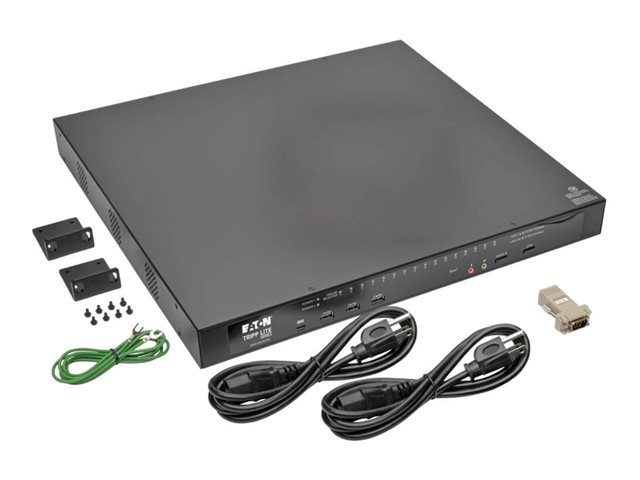 Eaton Tripp Lite series 16-Port KVM Switch Cat5 Over IP 1 Local 4 Remote User 1U TAA GSA - KVM switch - CAT5 - 16 x KVM port(s) - 1 local user - 4 IP users - desktop - TAA Compliant