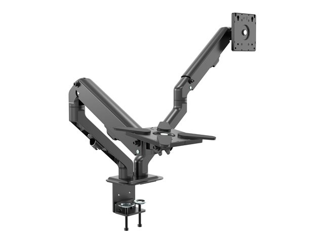 VISION Monitor Dual Desk Arm Mount - LIFETIME WARRANTY - fits two displays 17-27\" with VESA sizes 75 x 75 or 100 x 100 - quick clamp or grommet to desk - rotate display - smart spring-assisted weight balancing system - max between screen centres 630 mm / 24.8\" - SWL 7 kg / 15 lb per screen - matt black