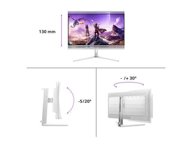 Philips Evnia 8000 32M2N8900 - OLED monitor - gaming - 32\" (31.5\" viewable) - 3840 x 2160 4K @ 240 Hz - 1000 cd/m² - 1500000:1 - DisplayHDR 400 True Black - 0.03 ms - 2xHDMI, DisplayPort, USB-C - speakers - white