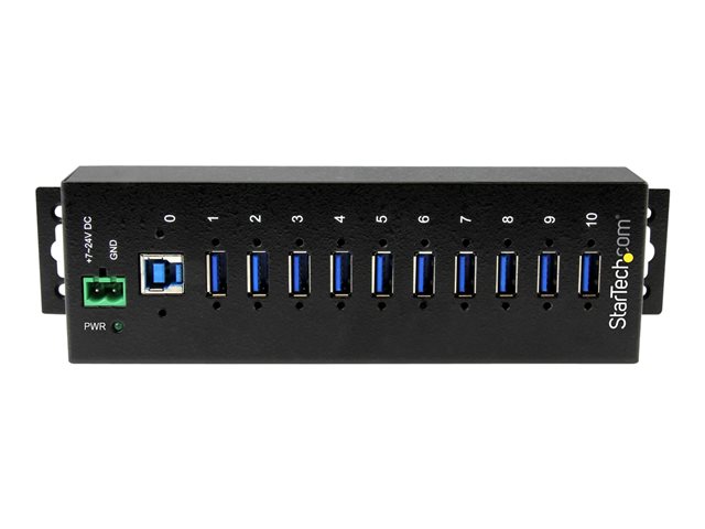 StarTech.com 10-Port USB 3.0 Hub - Metal Industrial USB-A Hub with ESD & Surge Protection - Din Rail, Wall or Desk Mountable - TAA Compliant USB Expander Hub (ST1030USBM) - Hub - 10 x SuperSpeed USB 3.0 - DIN rail mountable - DC power - for P/N: ITB20D3250, USB312SAT3CB, USB315CB2M, USBLT1MWS, USBLT2MBR, USBLTM1MBK, USBLTM1MWH