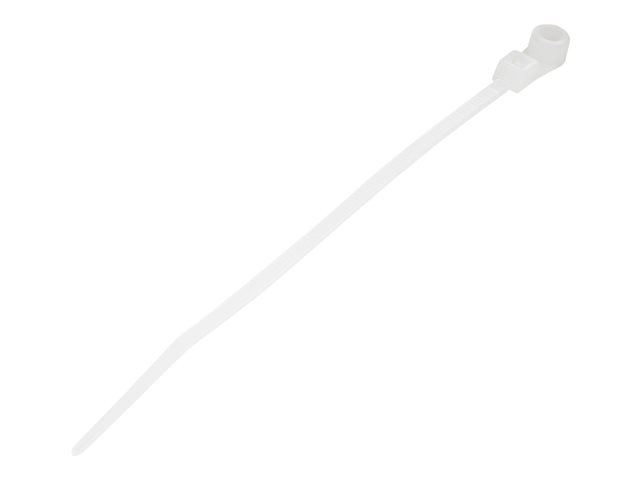 StarTech.com 10cm(4\") Cable Ties with Mounting Hole, 2mm(1/16\") wide, 24mm(7/8\") Bundle Dia. 8kg(18lb) Tensile Strength, Nylon 66 Self Locking Ties with Screw Hole, UL Listed, 100 Pack - UL94 V-2 Rated - TAA (CBMZTS10N4) - Cable tie - 10.16 cm - whit