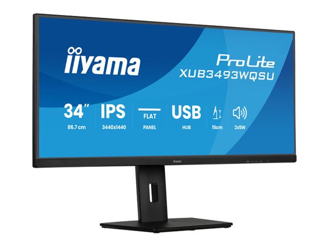 iiyama ProLite XUB3493WQSU-B6 - LED monitor - 34\" - 3440 x 1440 UWQHD @ 120 Hz - IPS - 400 cd/m² - 1000:1 - 1 ms - 2xHDMI, DisplayPort - speakers - matte black