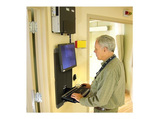 Ergotron StyleView - Mounting kit (wrist rest, mouse pouch, panel vertical lift, foldable keyboard platform, mouse pad) - low profile - for LCD display / PC equipment - high traffic area - steel - black - screen size: up to 24\" - on-wall mounted